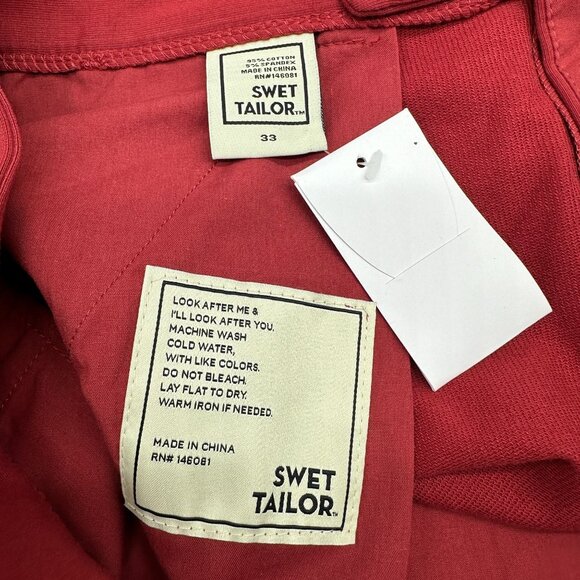 Swet Tailor Mens Chino Shorts Size 33 Red Wine Stretch Pockets Cotton Blend NWT - Picture 10 of 11